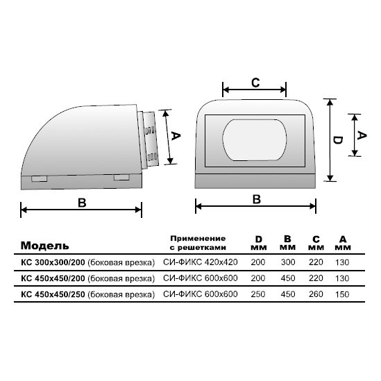 150х150/125 адаптер врезка вбок