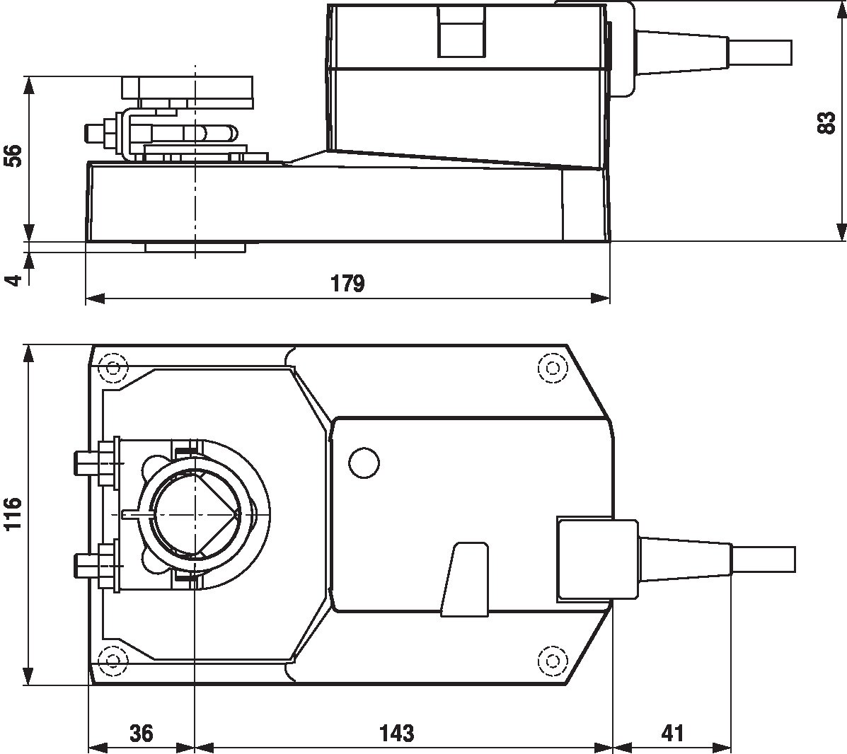 Габаритный чертёж Belimo SMQ24A-SR
